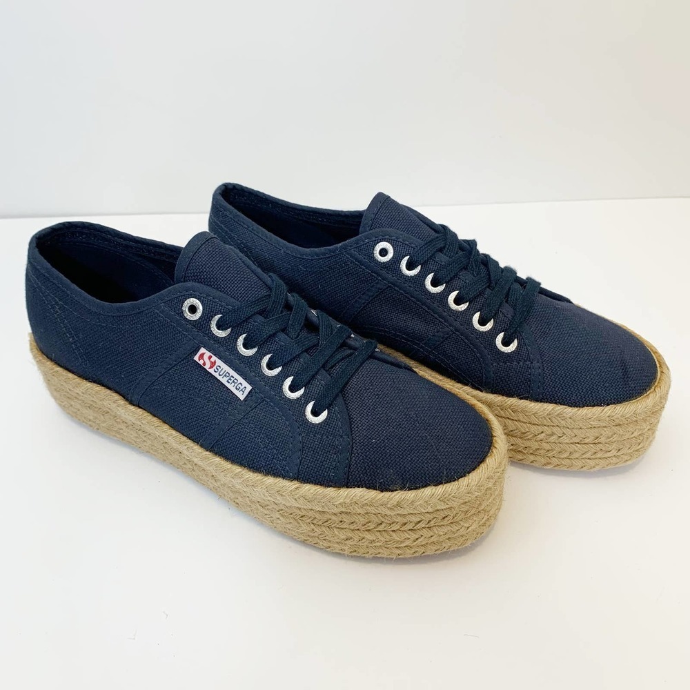 Superga Navy Blue Platform Espadrille Flats